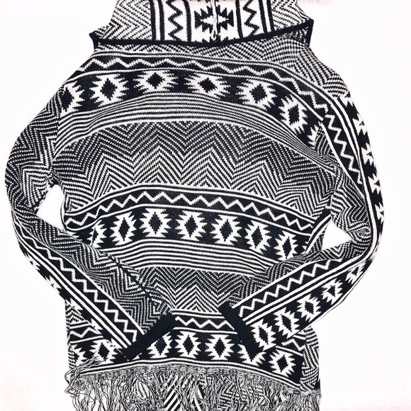 Black & White Tribal Fringe Cardigan Sweater - Picture 2 of 2